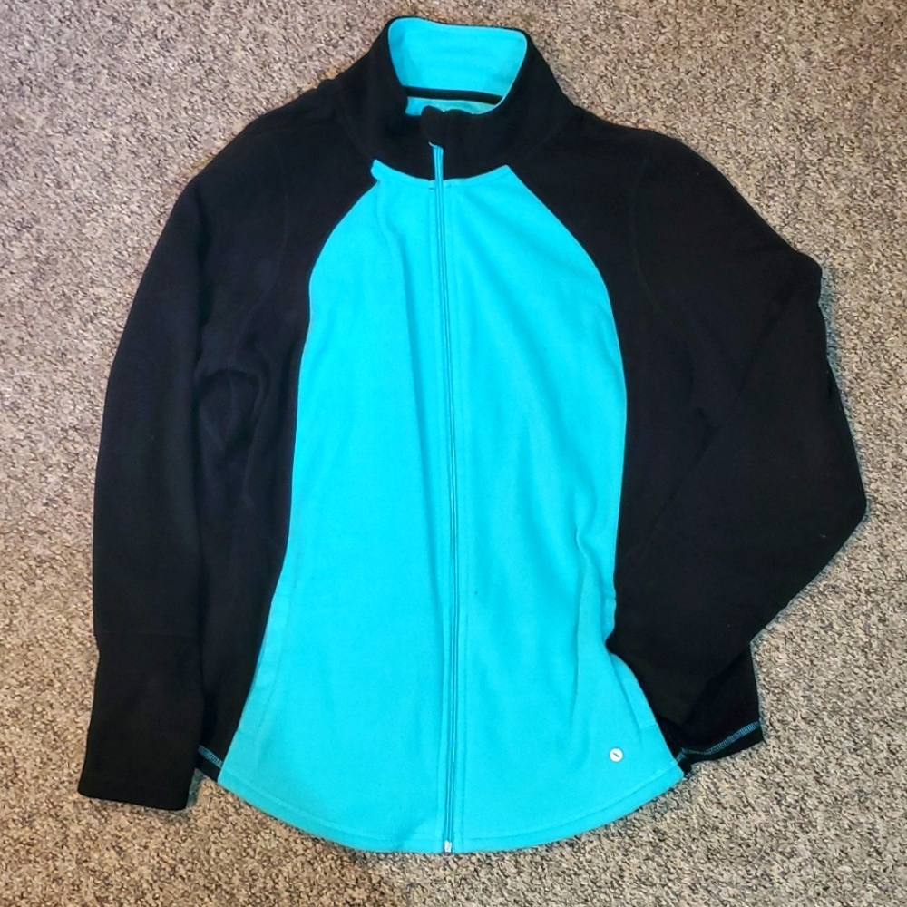 Xersion Relaxed Fit Fleece Zipped Up Sweatshirt Teal/Black 0X
